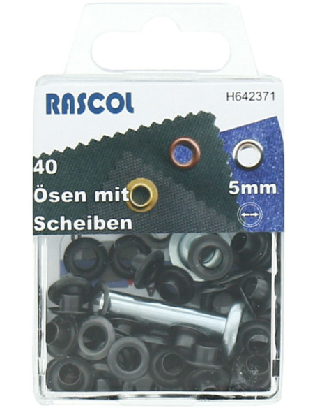 Doos 40 nestelringen 5 mm met plaatsingsgereedschap Rascol - Zwart