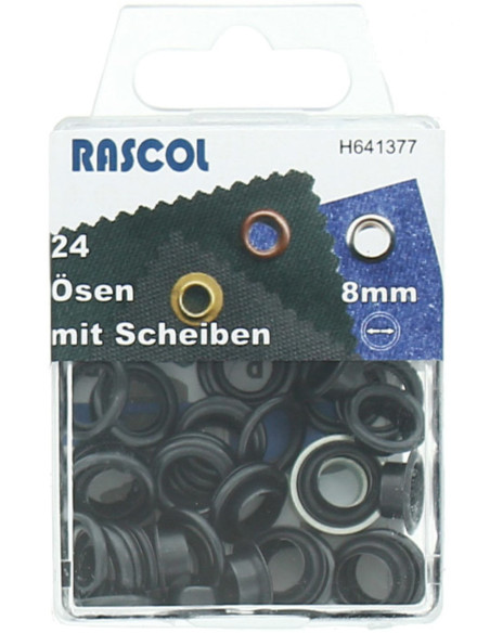 Doos 24 nestelringen 8 mm met plaatsingsgereedschap Rascol - Zwart