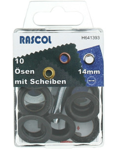 Doos 10 nestelringen 14 mm met plaatsingsgereedschap Rascol - Zwart