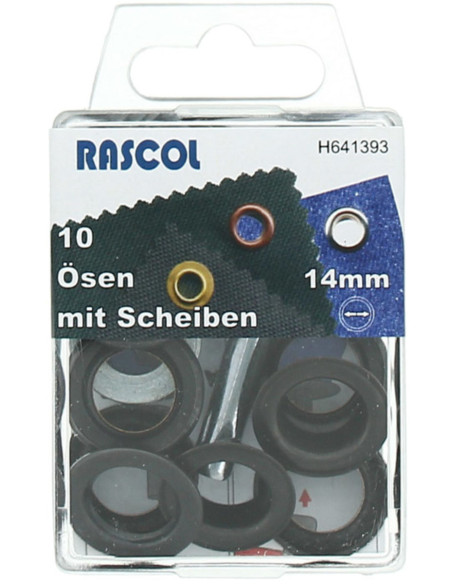 Doos 10 nestelringen 14 mm met plaatsingsgereedschap Rascol - Zwart