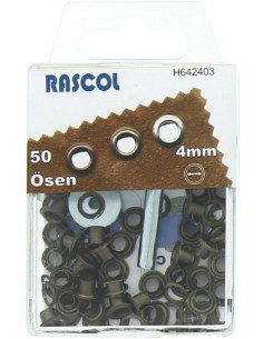 Doos 50 nestelringen 4 mm met plaatsingsgereedschap Rascol - Antiek messing