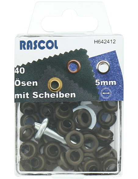 Doos met 40 nestelringen van 5 mm met plaatsingsgereedschap Rascol - Antiek messing