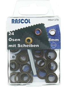 Doos 24 nestelringen 8 mm met plaatsingsgereedschap Rascol - Antiek messing