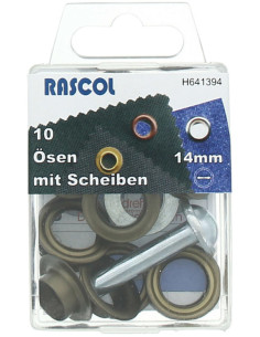 Doos 10 nestelringen 14 mm met plaatsingsgereedschap Rascol - Antiek messing