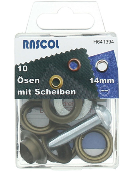 Doos 10 nestelringen 14 mm met plaatsingsgereedschap Rascol - Antiek messing