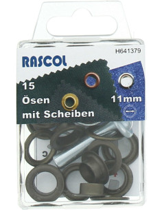 Doos met 15 nestelringen 11 mm met plaatsingsgereedschap Rascol - Antiek messing