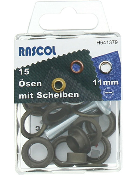 Doos met 15 nestelringen 11 mm met plaatsingsgereedschap Rascol - Antiek messing