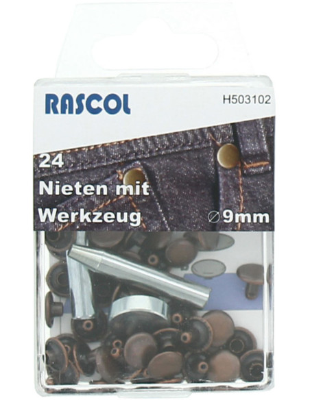 Doos met 24 klinknagels van 9 mm met gereedschap - Koper