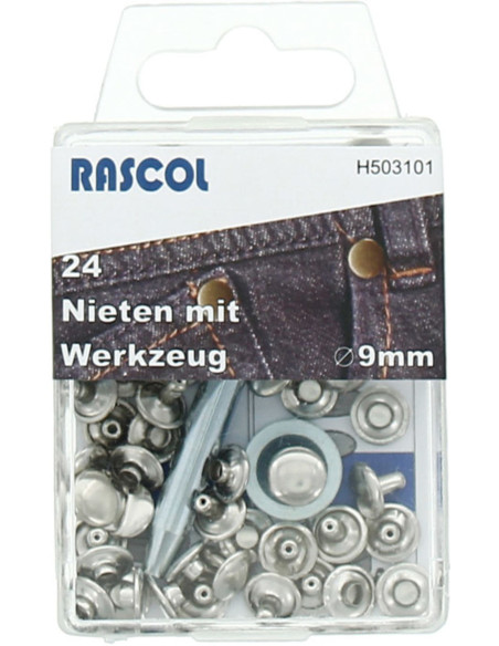 Doos met 24 klinknagels van 9 mm met gereedschap - Zilver