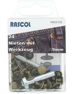 Doos met 24 klinknagels van 9 mm met gereedschap - Brons