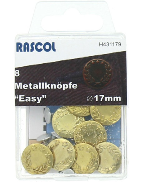 Doos met 8 jeansknopen 17mm Rascol - Gouden laurierbladeren