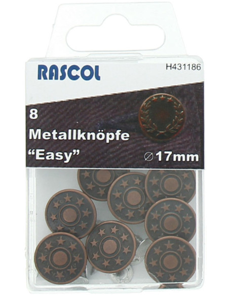 Doos met 8 jeansknopen 17mm Rascol - Koper Sterren