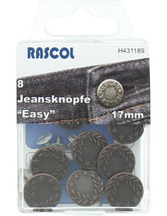 Doos met 8 jeansknopen 17mm Rascol - Donkergrijs Lauriermotief