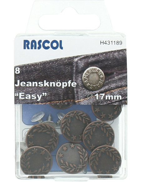Doos met 8 jeansknopen 17mm Rascol - Donkergrijs Lauriermotief