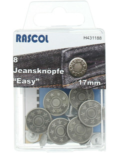 Doos met 8 jeansknopen 17mm Rascol - Mat zilver sterren