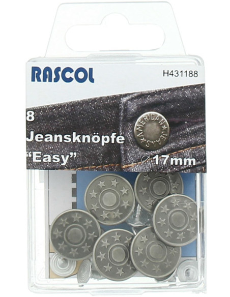 Doos met 8 jeansknopen 17mm Rascol - Mat zilver sterren