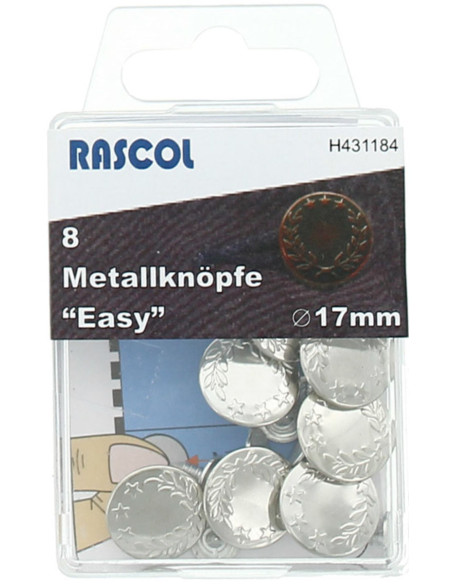 Doos met 8 jeansknopen 17mm Rascol - Glanzend zilver laurier