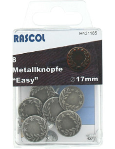 Doos met 8 jeansknopen 17mm Rascol - Mat zilver laurierblad