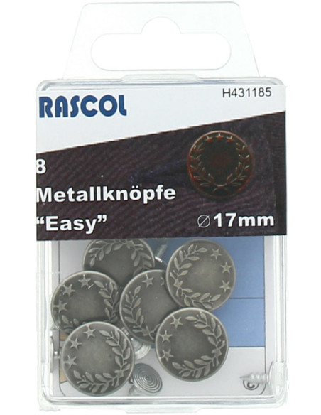 Doos met 8 jeansknopen 17mm Rascol - Mat zilver laurierblad