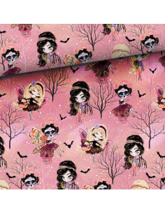 Sweatstof - Halloween feeën op roze achtergrond