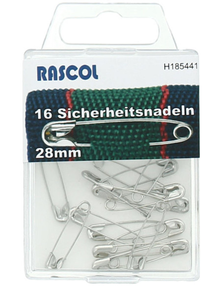 Doos met 16 veiligheidsspelden Rascol - Zilver 28 mm