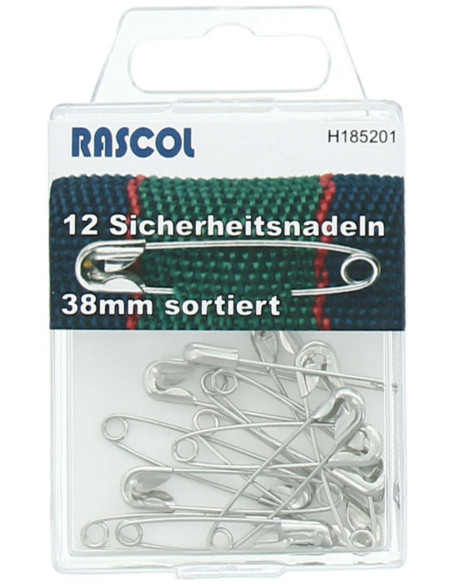 Doos met 12 veiligheidsspelden Rascol - Zilver 38 mm