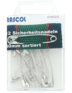 Doos met 12 veiligheidsspelden Rascol - Zilver 50 mm