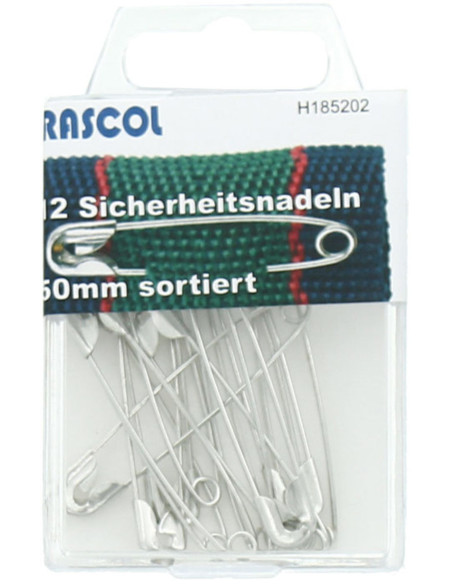 Doos met 12 veiligheidsspelden Rascol - Zilver 50 mm