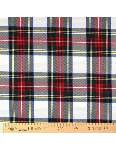 Schotse tartan stof - Rood, groen, geel en beige