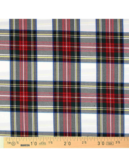 Schotse tartan stof - Rood, groen, geel en beige