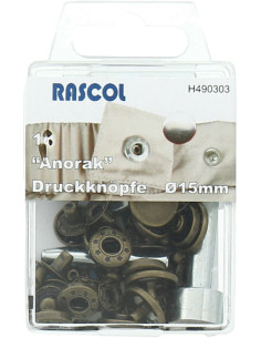 Doos met 10 anorak-drukknopen Rascol - 15 mm brons