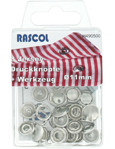 Doos met 8 jersey drukknoopjes Rascol - 11 mm zilver