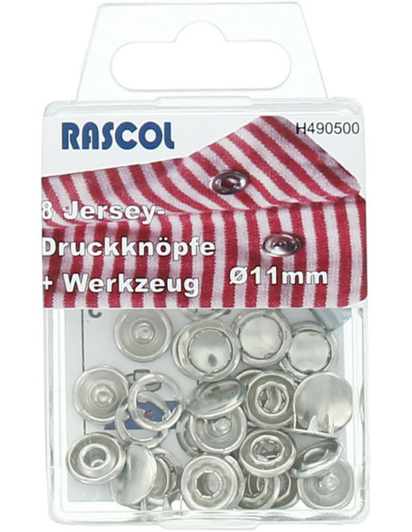 Doos met 8 jersey drukknoopjes Rascol - 11 mm zilver