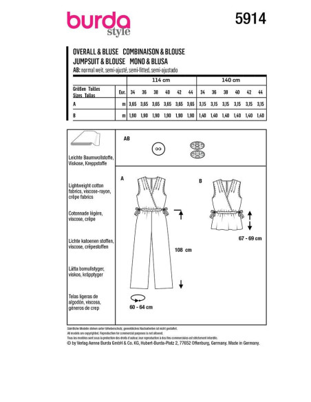 Patroon voor jumpsuit en blouse - Burda 5914