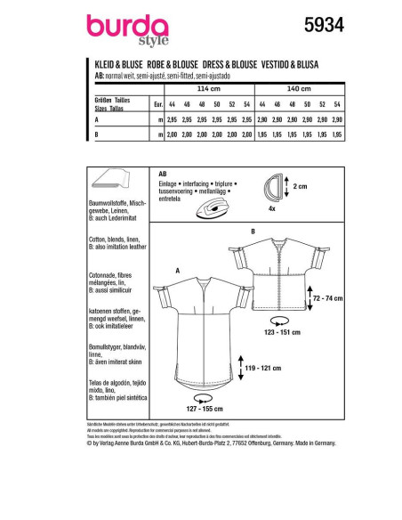 Jurk en blouse patroon - Burda 5934