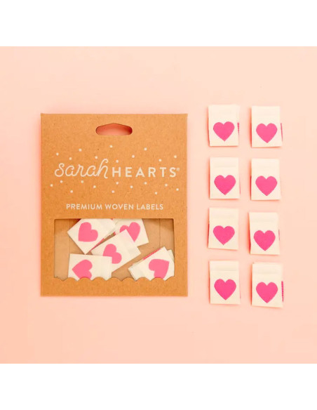 Set van 8 geweven labels - Pink heart