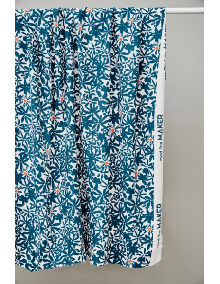 Flowery viscose crêpe stof - Oceaanblauw