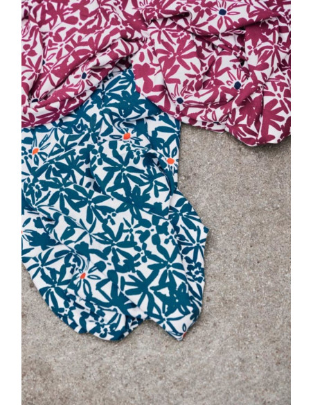 Flowery viscose crêpe stof - Oceaanblauw