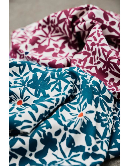 Flowery viscose crêpe stof - Oceaanblauw