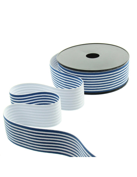 Fantasie elastiek met fijne strepen 40 mm - Blauw