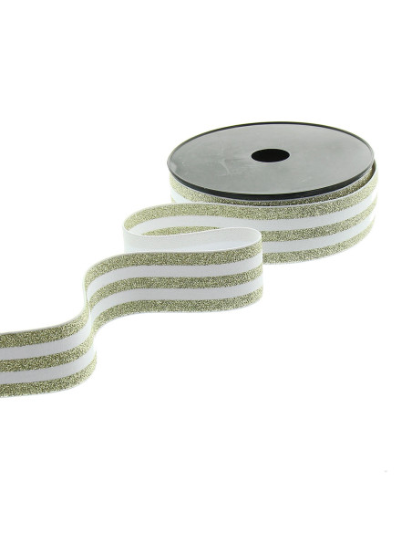 Fantasie elastiek lurex gestreept wit en goud 40 mm