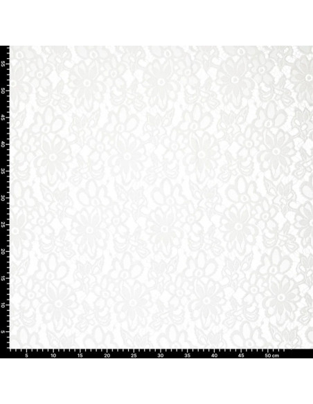 Stretch guipure stof Bloom - Wit