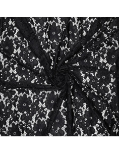 Stretch guipure stof Bloom - Zwart