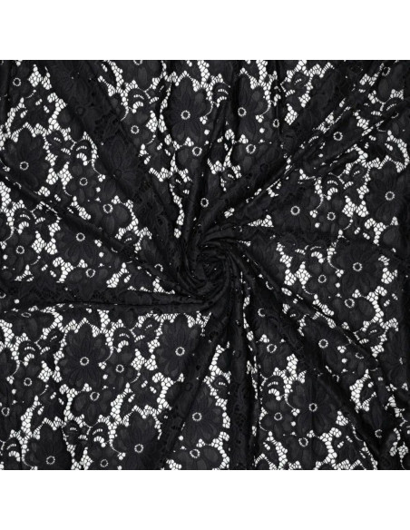 Stretch guipure stof Bloom - Zwart