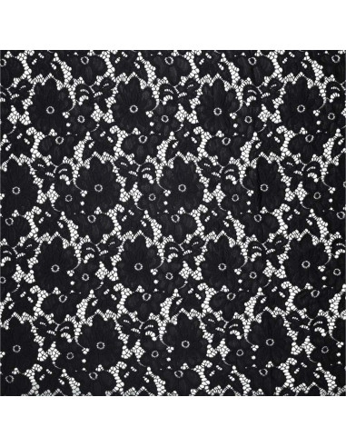 Stretch guipure stof Bloom - Zwart