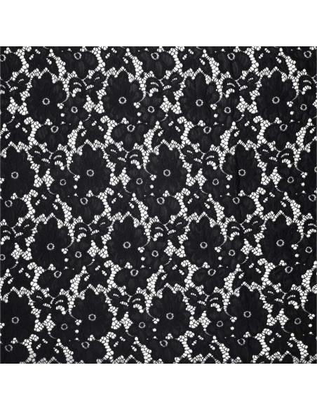 Stretch guipure stof Bloom - Zwart