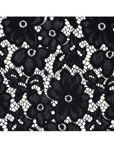 Stretch guipure stof Bloom - Zwart