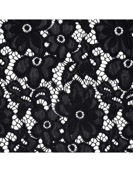 Stretch guipure stof Bloom - Zwart