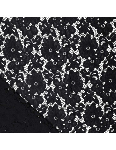 Stretch guipure stof Bloom - Zwart