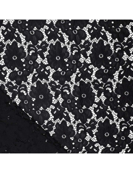 Stretch guipure stof Bloom - Zwart